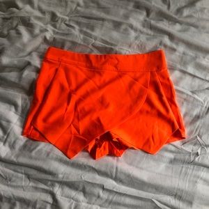 Neon Orange Front Drape Shorts
